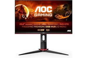 AOC 24G2ZU/BK- Monitor gaming de 24" Full HD (1920x1080, IPS, 16:9, HDMI 2x2.0, Displayport 1x1.2, USB Hub, Ajustable en altura, 350 cd/m, 240 Hz, 0,5 Ms, FreeSync Premium), negro