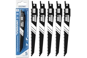 EFFEKTWERK Lames de scie alternative pour bois (5 pièces) pour la coupe du bois et du plastique, lames de scie sabre en acier à haute teneur en carbone (HCS) avec 6 TPI (dents par pouce)