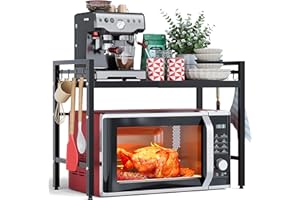‎NETEL NETEL Erweiterbares Mikrowellen Regal 2 Stufig,Regal über Mikrowelle,Mikrowellenständer für Arbeitsplatte，Küchenregal Stehend für Backofen/Kaffeemaschine，Stabile Microwave Stand mit 8 Haken,Schwarz