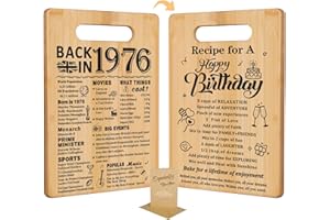 AMOSKING 50th Birthday Gifts for Women Men,Back in 1976&Recipe for A Happy Birthday Double Sided Cutting Board Present for Her Him,50th Bday Gift Ideas,Cool Presents for 50 Year Old Woman