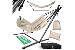 KESSER® Hamak LAKE ze stelażem, podwójny hamak dla 2 osób, stabilna rama, obciążenie 200 kg, do użytku wewnątrz i na zewnątrz, XXL, podwójny fotel wiszący, do ogrodu, na basen, balkon, taras, beżowy