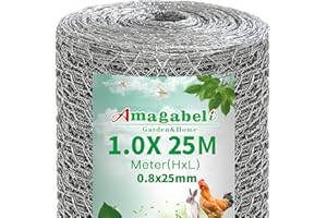 AMAGABELI GARDEN & HOME Amagabeli Chicken Wire 1Mx25M | 25mm Holes | 0.8mm /21 Gauge,Galvanized Hexagonal Wire Mesh Fencing Hot-Dipped Poultry Netting Rabbit Dog Hardware Cloth Garden Animal Enclosure