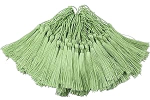 MAKHRY 100pcs 13cm/5 Inch Silky Floss bookmark Tassels with 2-Inch Cord Loop and Small Chinese Knot for Jewelry Making, Souvenir, Bookmarks, DIY Craft Accessory (Light Oliver)