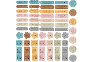 TINA.WIN 56 Pezzi etichette personalizzate etichette per vestiti Handmade Etichette Pelle PU con Foro Artigianato Fai da Te per Vestiti Artigianato e Maglieria(8 Stili)