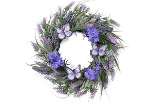 Valery Madelyn 18 Inch Spring Wreath for Front Door, Artificial Lavender and Butterfly Easter Door Wreaths, Purple Summer Door Wreath Outdoor All Year (L)
