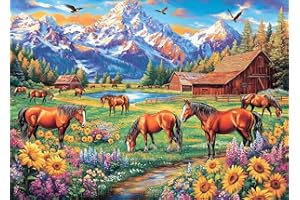 DKIJOYS Horse Ranch Jigsaw Puzzles for Adults 1000 Piece Sunflowers Meadow Jigsaws 1000 Pieces for Adults