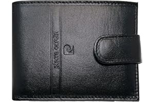 Pierre Cardin Cartera Hombre, Piel auténtica, Delgada, para Hombre, pequeña Delgada, RFID, Regalo, Billetera con Monedero, Piel, Porta Billetera, Tipo, Negro (Negro)