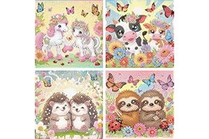 Wenfdrtr 4er Set Diamond Painting Kinder Tiere- 5D Diamant Painting Bilder Kinder Tiere, DIY Mosaik Basteln für Kreative Geschenk Mädchen Junges Ab 6 7 8 9 10 11 12(15x15 cm)