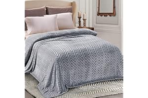 Whale Flotilla Flannel Fleece King Size Blanket for Bed, 230x264 CM Soft Fluffy Velvet Bed Blanket with Decorative Chevron Pattern for All Season, Warm and Lightweight, Silver Grey