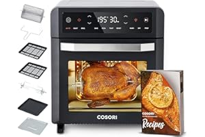 COSORI Friggitrice ad Aria 12 Litri, Elettrico, Doppia Resistenza, 11 Funzioni Preimpostate, 1800W, 30-220°C, Con 7 Accessori, Argento, CAF-R121