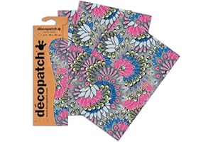 Décopatch - Ref C538O - Dark Peacock Print Paper Pack - Each Sheet 30 x 40cm, Pack of 3 Paper Sheets - Best Used With Décopach Glue & Varnish, Pink & Blue