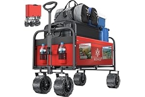 KESSER® Chariot à roulettes Pliable à pneus Larges | Chariot de Transport | Remorque de Transport | Charrette à Bras | 2 Poches | Pliable | Capacité de Charge Maximum de 80 kg Rouge/Gris