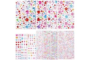 Vpqnee 12 Sheets Self-Adhesive Gem Stickers Jewels for Arts and Craft Projects, Scrapbook Rhinestone Stickers with Variety of Shapes and Sizes on Bags, Cards, Papers, Face