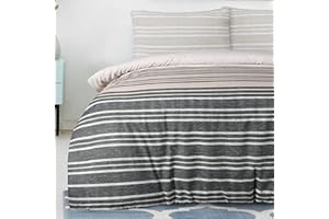 Sleepdown Zestaw poszewek na kołdrę, brązowy, teksturowane paski, dwustronna poszewka na kołdrę, łatwa pielęgnacja, miękka, przytulna, zestaw pościeli z poszewkami na poduszki, rozmiar king size (230