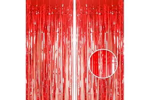 YAAVAAW 2pcs 3.2 x 8.3ft Glitter Red Tinsel Curtain Streamers Door Fringe Foil Curtain Backdrop Christmas Party Decorations for Girls Women Hen Do Birthday Engagement Graduation Party Decor Banner Red