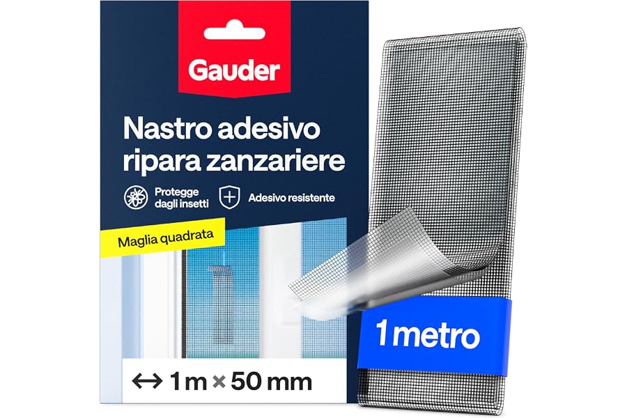 GAUDER Nastro Riparazione Zanzariere - Kit Riparazione Insetti in Fibra di Vetro Autoadesivo - Toppa di Riparazione per Fines