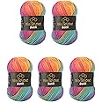 Wollbiene 5 x 100 g Wool Bee Batik 500 g Wool with Colour Gradient Multicoloured Knitting Wool Crochet Wool (5040 Pastel Rainbow)