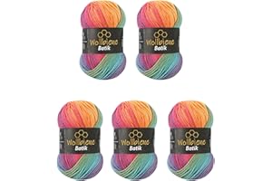 WOLLBIENE 5 gomitoli di lana Batik da 100 g, 500 g, con gradiente, multicolore (5040 arcobaleno)