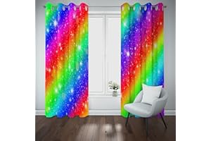 MUZHILI Rainbow Striped Curtains Dream Love Colorful Watercolor Art Painting Pattern Thermal Insulated Eyelet Window Drapes for Girls Bedroom Kindergarten (W117cm (46") x D137cm (54"))