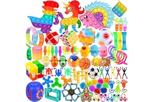 Paochocky Fidget Toy Set, 80PCS Fidget Toys Pack, Relief Stress Green Bug Toy, Sensory Anxiety Decompression Toys for Autism, Hedgehog Unicorn Dinosaur Relaxing for Adults Kids Birthday Party Gift