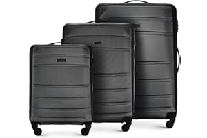 WITTCHEN Travel Suitcase Carry-On Cabin Luggage Hardshell Made of ABS with 4 Spinner Wheels Combination Lock Telescopic Handle Globe Line Set of 3 suitcases Black