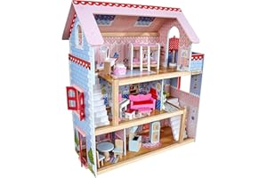 KidKraft 65054 Drewniany domek dla lalek Chelsea Doll Cottage, 16 akcesoriów, działające okiennice, dla lalek o długości 12 cm