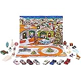 Hot Wheels Speelgoedauto's, Adventskalender 2024, 8 Hot Wheels auto's (schaal 1:64) en 16 accessoires met winterthema, achter 24 genummerde deurtjes, en een speelmat, HTG00