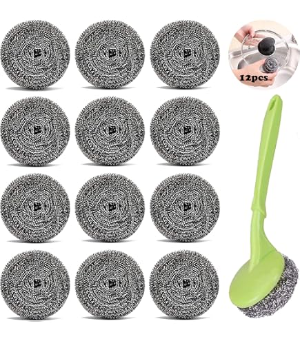Set 4 éponges Acier Inoxydable - Avec Poignée - Pour Nettoyer Casseroles Et Poêles - Anti-rouille