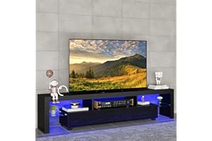 Panana Modern White 200CM TV Cabinet for 65 to 80 inch TV With RGB LED Lights High Gloss Door TV Stand Living Room Furniture TV Cabinets (Black)