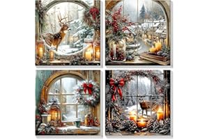 Lxmsja 4 Pack Weihnachten Malen Nach Zahlen Erwachsene Kinder mit Rahmen, Malen Nach Zahlen Hirsch, Diy Set Erwachsene Handgemalt Ölgemälde Leinwand Geschenke für Home Décor, 20x20cm
