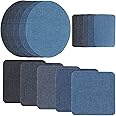 GOTRUST 15PCS Denim Patches, Rectangle, Square, Ellipse Shapes, Black, Dark Blue, Royal Blue, Sky Blue, Light Blue, No-Sew, Waterproof, Iron-On, Jean Patches