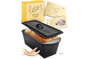 ‎KRUSTENZAUBER KRUSTENZAUBER Gusseisen Brotbackform mit Deckel - Robuste rechteckige 28cm Backform - Ideal als Kastenform, Toastbrot-Backform, Brotform, Gusseisen-Topf Brot backen Zubehör, Brottopf, cast iron