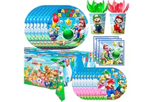 FRUITFUL PARTY Super Mario Geburtstag Deko Geschirr, 161pcs Super Mario Party Geschirr Set-Mario Pappteller Becher, Mario Deko Tischdecke etc Mario Tableware