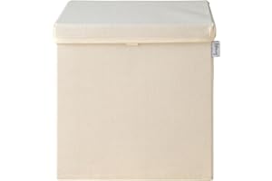 LIFENEY Aufbewahrungsbox mit Deckel in Beige I Faltbare Spielzeugbox passend für Würfelregale I Ordnungsbox für das Kinderzimmer I Aufbewahrungskorb Kinder