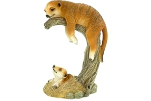 Kremers Schatzkiste Erdmännchen Mama + Kind auf AST Gartenfigur Polyresin 24 cm gartenfigur-en groß Gross Figur-en skulptur-en für den Tier-Figur-en deko-Ration Mama mit Kind Familie wetterfest