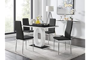 Furniturebox UK Dining Set - Giovani Dining Table and Milan Chairs Set Of 4 - Contemporary High Gloss and Glass Table with Modern Milan Chairs (White Dining Table + 4 Black Milan Chairs)