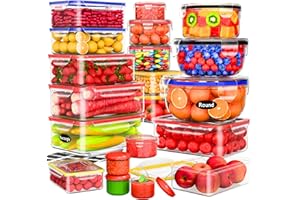 ROCKBERRY 40 Pcs Food Storage Containers with Lids Airtight- Plastic Meal Prep Container for Pantry Kitchen Organization, Microwave, Dishwasher, Freezer Safe -100% Leak Proof (20 Stackable Boxes-20 Lids)
