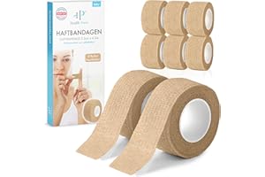 ‎HEALTH PRESS Health Press® Fingerpflaster Selbsthaftend – 8x Pflaster Rolle (2,5cm x 4,5m) – Verband Selbstklebend – Elastisches Tape wasserfest – Staub-, Fett- & Schmutzabweisendes Pflasterband (Beige, 8 Rollen)