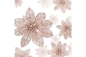 WILLBOND 36 Stück Weihnachtssternblumen mit Pailletten, künstliche Blumen, Hochzeit, Pailletten, Ornamente, Neujahr, Weihnachtsbaum (Roségold)