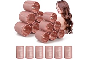 xnicx 18 Bigoudis Chauffants en Céramique,Bigoudis Sans Chaleur pour Tous Les Cheveux Courts, Moyens Ou Longs,Rouleaux Cheveux Pour Les Femmes et Les Coiffeurs(60mm,48mm,36mm,Rose)