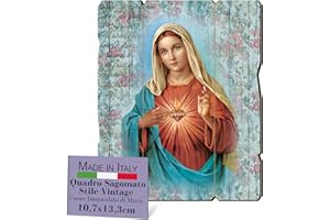 F.LLI BONELLA FRATELLI BONELLA - Quadro Cuore Immacolato di Maria Sagomato Vintage - Legno di Pioppo Spessore 8mm - Quadro Religioso per Camera Da Letto 10.7 x 13.3 cm - Made in Italy