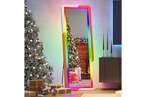 ‎FIGBIRD Figbird LED Standspiegel Groß Holz, 160 x 50 cm Groß Ganzkörperspiegel mit Beleuchtung Haken, Modern Spiegel mit Mehreren Lichtmodi für Schlafzimmer Ankleidezimmer Badezimmer (Orange Weiß)