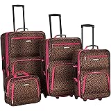 Rockland Jungle Softside Set di valigie verticali, Rosa leopardato., 4-Piece Set (14/29/24/28), Jungle Softside Set di valigi