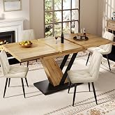 Easexcy Extendable Dining Table, 120 (160) x 75.5 x 75.5 cm, Table, Kitchen Table, Extendable Table, Extends to 63 Inches, Su