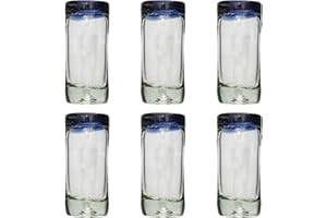 TUMIA LAC Vaso de Chupito/Tequila Artesanal – Vidrio Reciclado - Borde azul – Juego de 6