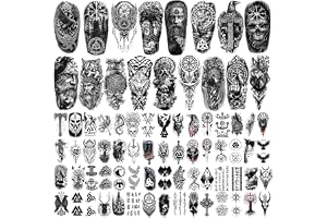 77 ark tillfälliga tatueringar för vuxna och barn, vattentäta falska tatueringar, 17 stora och 60 små svarta tatueringskliste