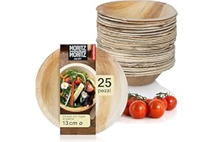 Moritz & Moritz ciotole usa e getta per feste di palma 25 pezzi - 25 ciotole monouso eleganti ca. 10 cm Ø, stoviglie biodegradabili piatti in foglia di palma - alternativa ai piatti in bambu