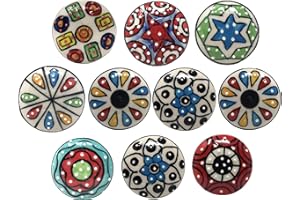 Ajuny 10er Pack Mehrfarbige Schrankknöpfe aus Keramik Runde Form Schubladen knauf Küchenschrank Griff mit Schrauben Schubladengriffe Chrombeschläge