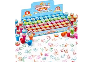 JOYIN 50 sztuk mini pieczątek dla dzieci od 3 lat, samotuszujące się stemple, zestaw 5 kolorów, 50 zwierząt, małe prezenty dla dzieci, kalendarz adwentowy, upominek na urodziny dziecka, prezenty dla