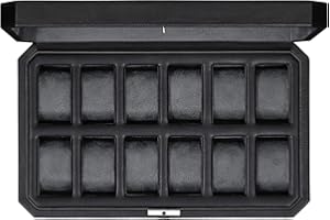 ROTHWELL Caja de Reloj de Cuero con 12 Ranuras para Hombres, Organizador de exhibición de Caja de Reloj de Lujo, Soporte para Cajas de Almacenamiento para Hombres(Negro/Gris)